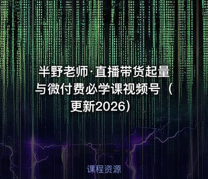 半野老师·直播带货起量与微付费必学课视频号（更新2026）
