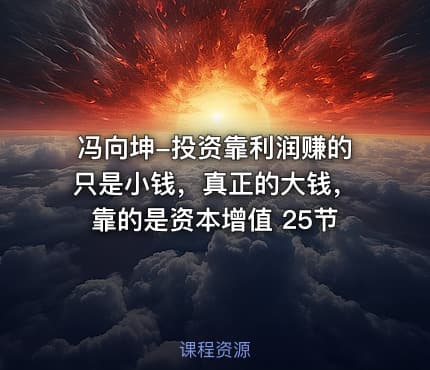 冯向坤-投资靠利润赚的只是小钱，真正的大钱，靠的是资本增值 25节