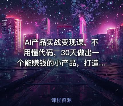 AI产品实战变现课，不用懂代码，30天做出一个能賺钱的小产品，打造个人长期AI副业资产