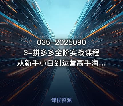 035-20250903-拼多多全阶实战课程从新手小白到运营高手海量实战玩法全年实时更新2025年9月更新更多资源